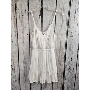 American Eagle White‎ Textured Ruffle Hem Romper Womens Medium Surplice Tie Back